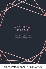 Vector Modern Wedding Invitation Template. Art Deco Geometric Frame.Polygon Luxury Classy Rose Gold Design Background.Pink Brochure, Flyer, Cover, Poster, Card, Logo, Business Identity Style.