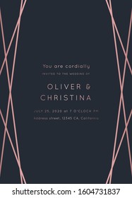 Moderne Hochzeitseinladungs-Vorlage für Vektorgrafiken. Art Deco geometrischen Rahmen.Polygon Luxus klassischen Rose Gold Design Hintergrund.Rosa Broschüre, Flyer, Abdeckung, Poster, Karte, Logo, Business-Identity-Stil.