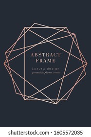 Vector modern wedding invitation template. Art Deco geometric frame.Polygon luxury classy Rose Gold design background.Pink brochure, flyer, cover, poster, card, logo, business identity style.