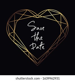 Vector modern wedding invitation template. Art Deco geometric heart frame.Polygon luxury classy Rose Gold design background.Pink brochure, flyer, cover, poster, card, logo, business identity style.