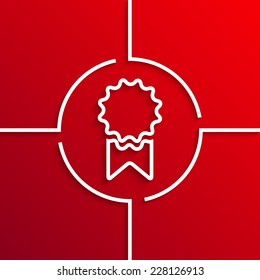 Vector modern white award circle icon on red background. Eps10