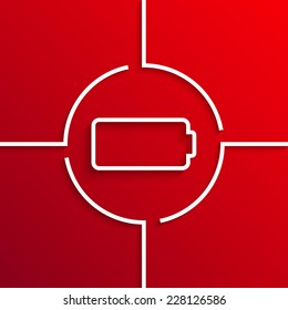 Vector modern white battery circle icon on red background. Eps10