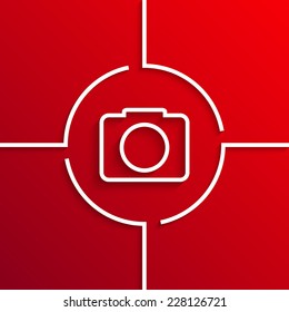 Vector modern white camera circle icon on red background. Eps10