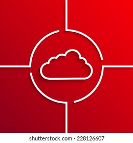 Vector modern white cloud circle icon on red background. Eps10