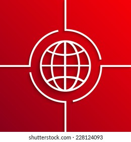 Vector modern white earth circle icon on red background. Eps10