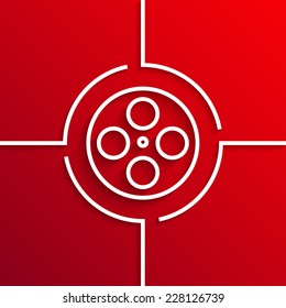 Vector modern white film circle icon on red background. Eps10
