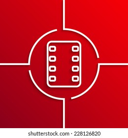 Vector modern white film circle icon on red background. Eps10