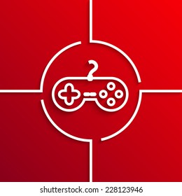 Vector modern white gamepad circle icon on red background. Eps10