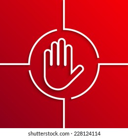 Vector modern white hand circle icon on red background. Eps10