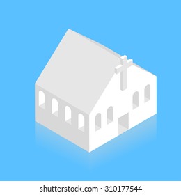 Vector modern white isometric church on blue background