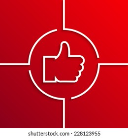 Vector modern white like circle icon on red background. Eps10