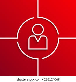 Vector modern white man circle icon on red background. Eps10