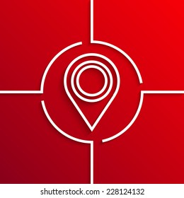 Vector modern white map pointer circle icon on red background. Eps10