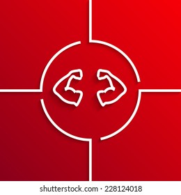 Vector modern white muscle circle icon on red background. Eps10