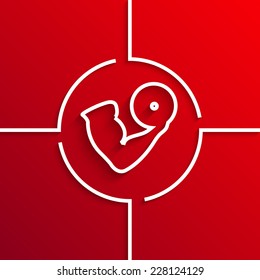 Vector modern white muscle circle icon on red background. Eps10