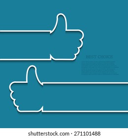 Vector modern white thumb up icon. Like background