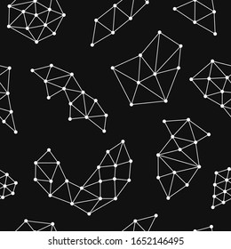 vector modern white wireframe geometry seamless pattern on black