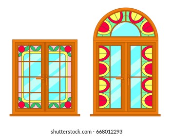 Vector modern windows with stained glass motif. For interior and exterior use. Flat style.