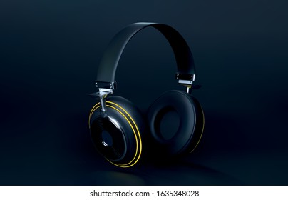 Vector modern wireless headphones on black background