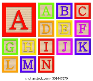 Vector modern wooden alphabet blocks set on white background