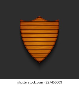 Vector modern wooden shield on gray background. Eps 10