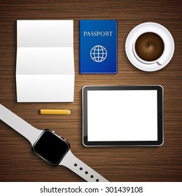 Vector modern workplace background. Business and technology design