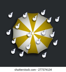 vector modern yellow umbrella with drops on dark background. Eps10