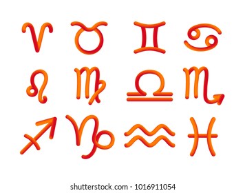 Vector modern zodiac set 12 signs aries, taurus, gemini, cancer, leo, virgo, libra, scorpio, saggitarius, aquarius, pisces