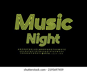 Vector modernt Emblem Music Night. Bright Font. Artistic Alphabet Letters and Numbers