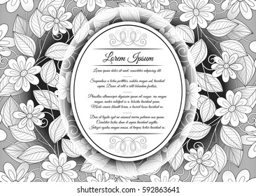 Vector  Mohochrome Floral Template with Place for Text. Light Vintage Layout for Greeting Card, Invitation, Cover Page etc. Beautiful Floral Composition. Editable