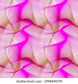Vector moire repeatable pattern of pink and brown lines. Abstract chaotic texture for fabric design.