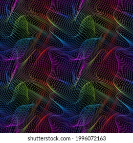 Vector moire seamless pattern of thin gradient lines. Abstract multicolor texture for textile or wrapping design.