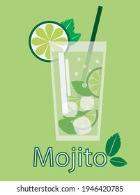 Vektormojito mit Kalk, Minze und Eis. Flache Vektorgrafik