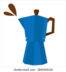 Vector moka pot in flat cartoon style isolated on white background. Geyser coffee maker.