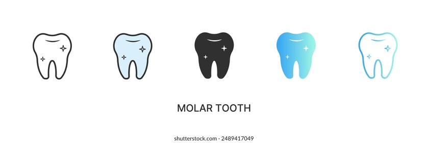 Vector molar tooth icon, tooth in solid, gradient and line styles and lineal color. Trendy colors. Isolated on a white background. Editable stroke