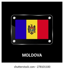 Vector Moldova Flag glass plate with metal holders - Country name label in bottom