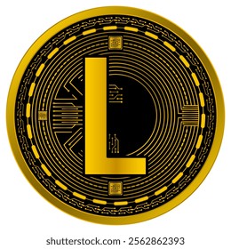 Vector of Moldovan leu Digital Currency in gold and black colors on a white background.