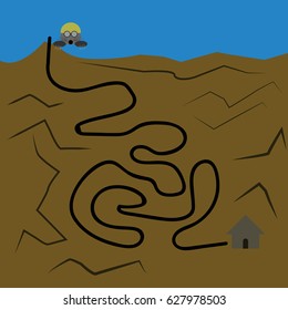 vector mole and way to home underground line maze for kids