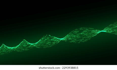 Vector molecular background with DNA. Network concept. Music sound wave. Big data visualization. Abstract connecting dots on the dark backdrop.