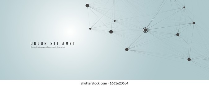 Vector molecular connection pattern with dots and lines in black.