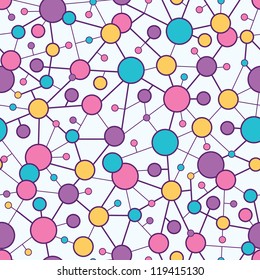 Vector Molecular Structure Seamless Pattern background with many connected geometric molecules or particles as symbols of network.