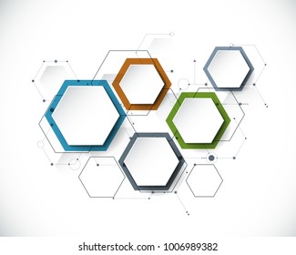 Vector molecule with 3D paper label, integrated Hexagon background. Blank space for content, business, infographic, diagram,digital network, flowchart. Social network connection technology concept