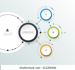 Vector Molecule With 3D Paper Label, Integrated Circles Background. Blank Space For Content, Business, Infographic, Diagram, Digital Network, Flowchart. Social Network Connection Technology Concept 

