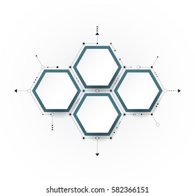 Vector molecule with 3D paper label, integrated Hexagon background. Blank space for content, business, infographic, diagram,digital network, flowchart. Social network connection technology concept 