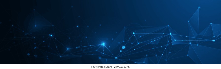 Vector molecule. Abstract internet network connection design for web site. Digital data, network communication, connected line with dot on blue background. Science and technology futuristic concept