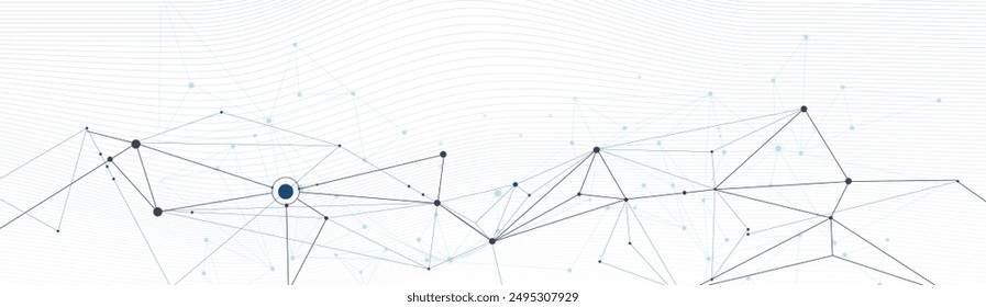 Vector molecule. Abstract internet network connection design for web site. Digital data, network communication, connected line and dot on white background. Science and technology futuristic concept