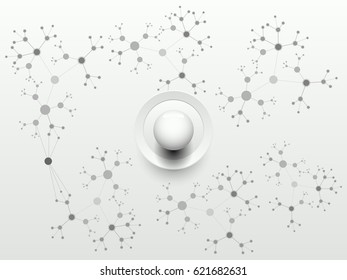 Vector molecule atom science gray and button on gray background