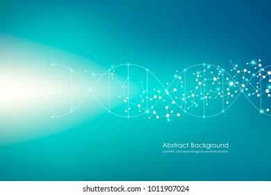 Vector molecule background, genetic and chemical compounds. Abstract connected lines with dots, medical, technological and scientific concept