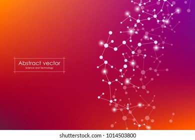 Vector molecule background, genetic and chemical compounds. Abstract connected lines with dots, medical, technological and scientific concept