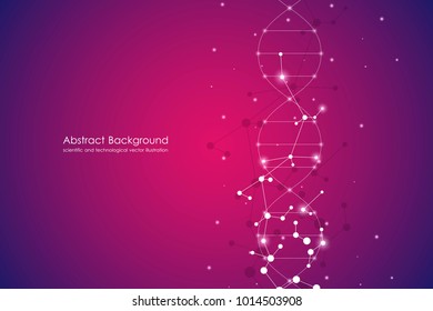 Vector molecule background, genetic and chemical compounds. Abstract connected lines with dots, medical, technological and scientific concept